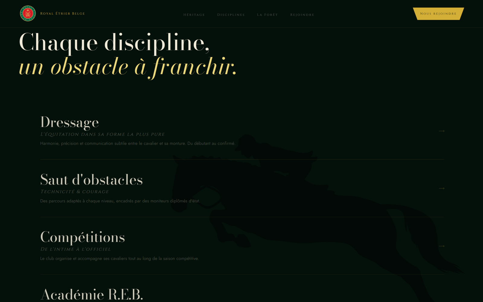 Après — Disciplines et invitation concept FlowBuilder Royal Étrier Belge