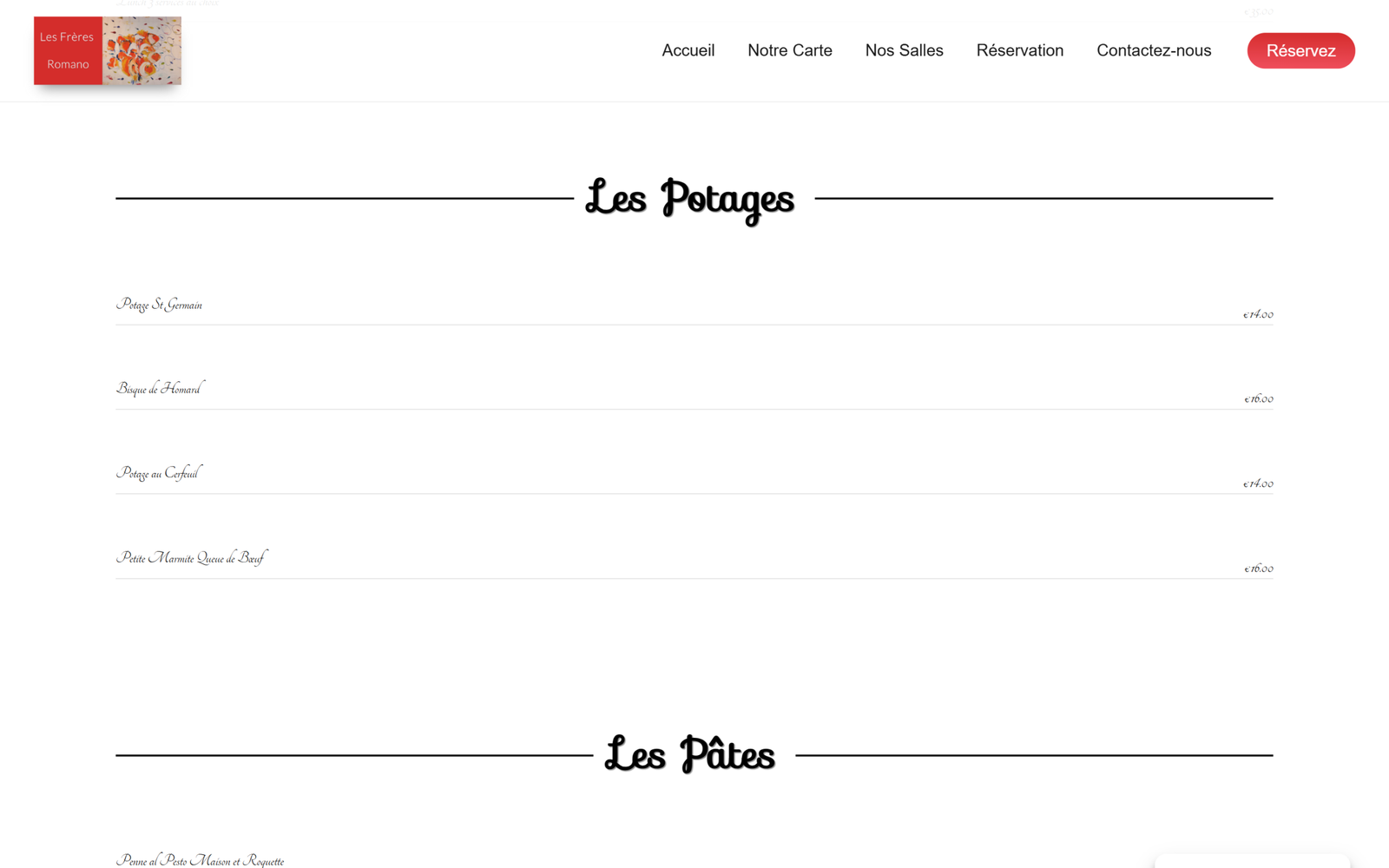 Avant —La Carte Les Frères Romano